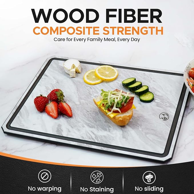 Earth's Dreams Composite Wood Cutting Board Set of 3, Marble Stone Look | Dishwasher Safe,Built In Juice Groove, Non-Toxic, Large, Medium & Small Non-Slip Wood Charcuterie & Chopping Boards