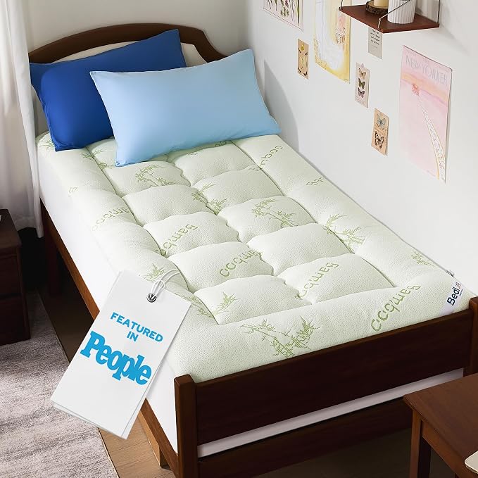 BEDLORE Twin XL Mattress Topper Viscose Derived from Bamboo, Thick Pillow Top Mattress Pad with Deep Pockets for 6-15 inches Mattress, Soft Mattress Topper College Dorm Size for Back Pain