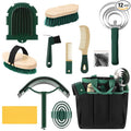Abbylike 12 Piece Horse Grooming Kit with Organizer Tote Bag Brush Sets for Derby Day Show Horses Professional Tools for Care & Massage(Khaki and Green)