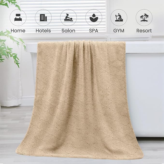JML Microfiber Bath Towels, Coral Fleece - Camel, 30 in x 60 in | Hanging Loop, Super Soft, Absorbent, Lint Free, Fade Resistant, Lightweight, Quick Dry, Use for SPA , Sauna, Salon Hair Wrap