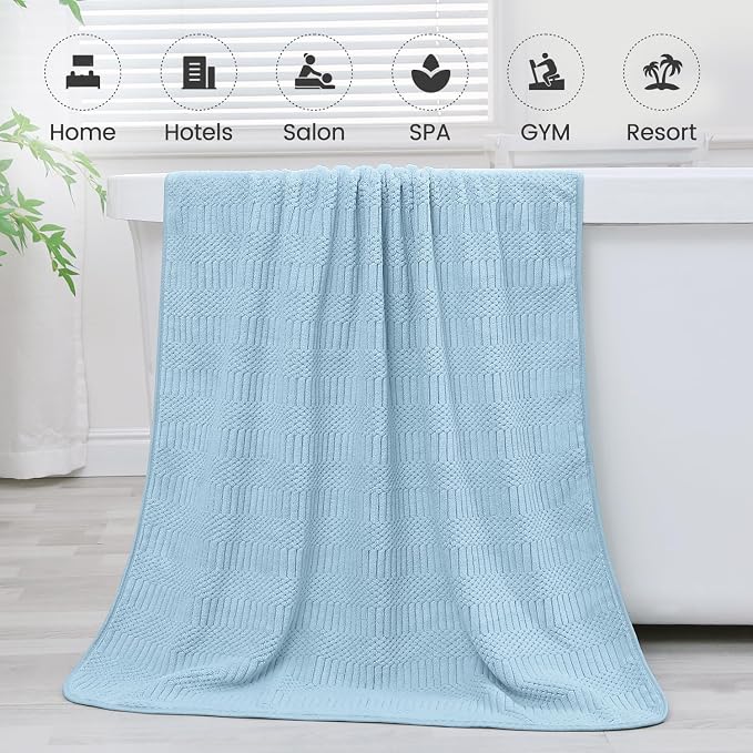 JML Microfiber Bath Towels, Light Blue, 30" x 60", 2 Pack | Hanging Hook, Lint Free, Oversized, Soft, Super Absorbent, Fast Drying, Use for Sport, Fitness, Yoga, Diamond Cross Grid