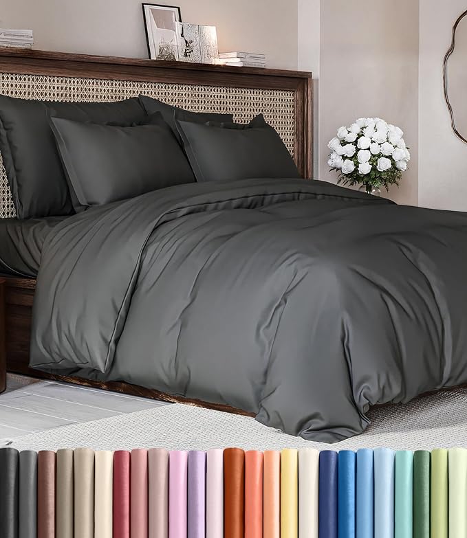 Duvet Cover Full Size Set - Extra Soft Full Duvet Cover 80" x 90" with 2 Pillow Shams for Women, Men, Kids & Teens - Hotel Luxury, Easy-Care w/ Zipper Closures & Ties - Comfy & Breathable (Charcoal)