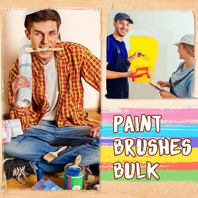 Skylety 120 Pcs Chip Paint Brushes Bulk 1/2/3 Inch Various Size Paint Brushes Household Bristle Paintbrushes Disposable Stain Brushes for Painting, Glue, Varnish, Oil, Stain, Art Crafts Furniture Deck