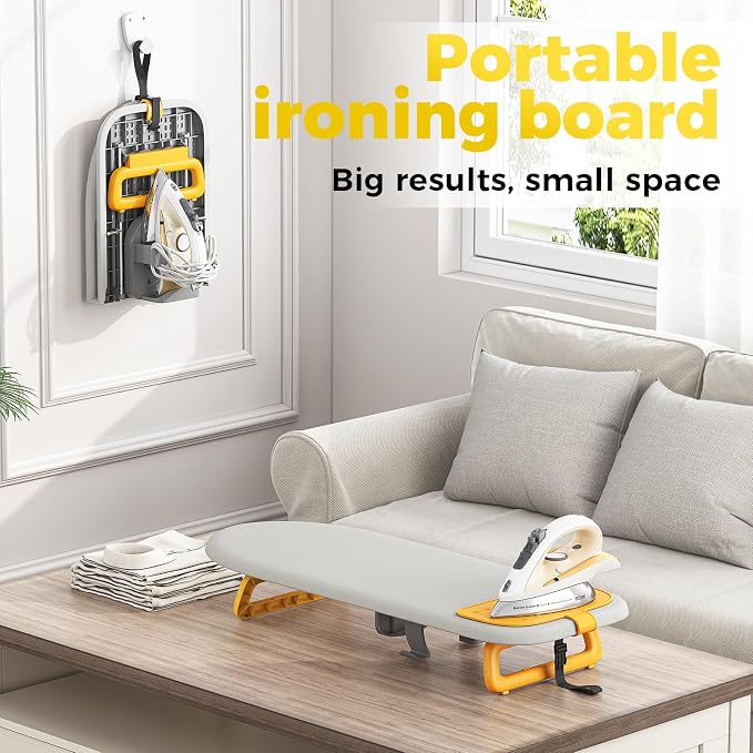 KINGBOARD Tabletop Ironing Board, Small Ironing Board with Iron Holder, Foldable Mini Iron Board, Easy Storage for Travel & Dorm, 12x32 Grey