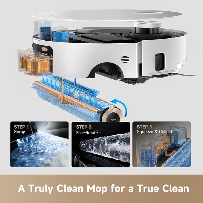 DREAME Aqua10 Roller AE Robot Vacuum, Roller Mop Fresh Water Mopping, Carpet-Safe Roller Guard, Auto-Empty, 30,000Pa Suction, 212℉ Hot Water Mop Washing, Hot Air Drying, 100% Detangling, Voice Control