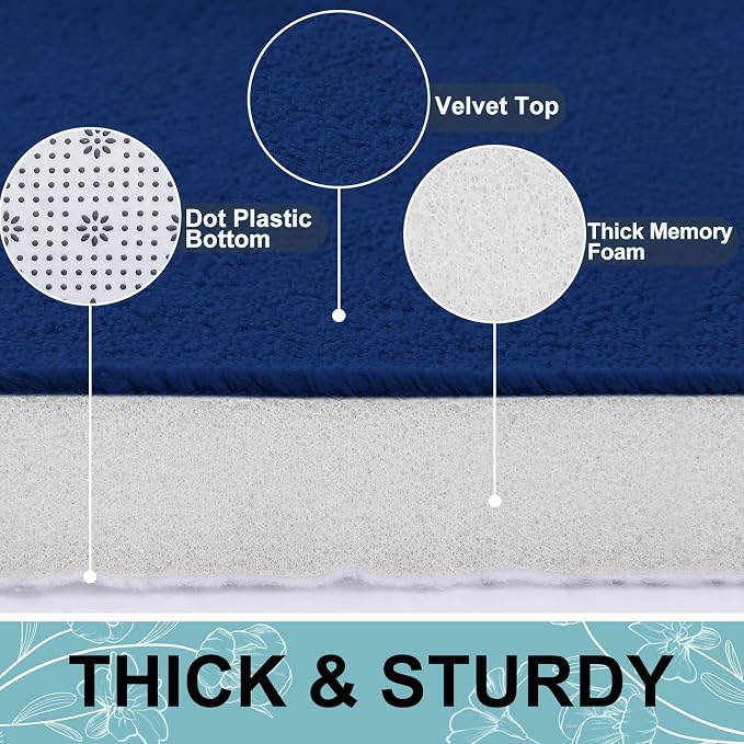Smiry Memory Foam Bath Mat 24x16, Extra Soft and Absorbent Bathroom Mats, Non Slip Washable Carpet for Floor, Shower and Tub, Navy Blue