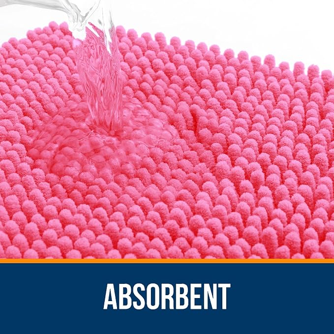OLANLY Large Bathroom Rugs 50x30, Extra Soft Absorbent Chenille Bath Rugs, Rubber Backing Quick Dry, Machine Washable Bath Mats for Bathroom Floor, Tub and Shower, Home Decor Accessories, Hot Pink