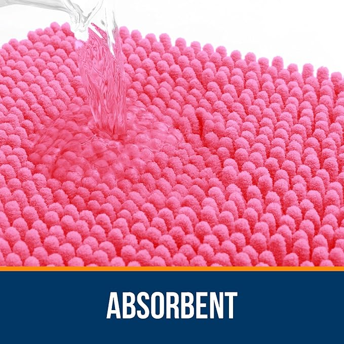 OLANLY Toilet Rugs U-Shaped 24x24, Extra Soft Absorbent Chenille Contour Bathroom Rugs for Toilet, Dry Quickly, Machine Washable, Non-Slip Bath Mat, Hot Pink