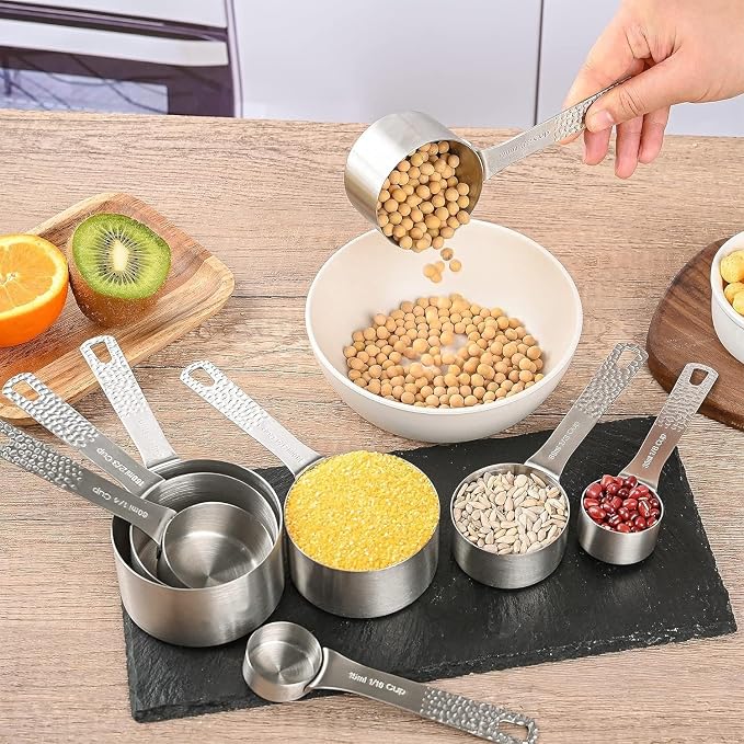 Measuring Cups and Spoons Set, 18 Piece 18/8 Stainless Steel Measuring Cups and Spoons Set for Dry & Liquid, Metric & US Metal 8Measure Cup and 9 Spoon & Leveler for Baking & Kitchen
