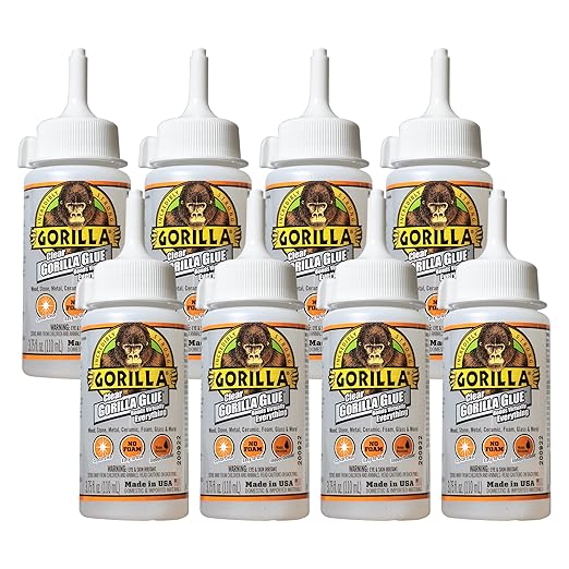 Gorilla Clear Glue, 3.75 Ounce Bottle (Pack of 8) - Crystal Clear, All Purpose, and Water Resistant