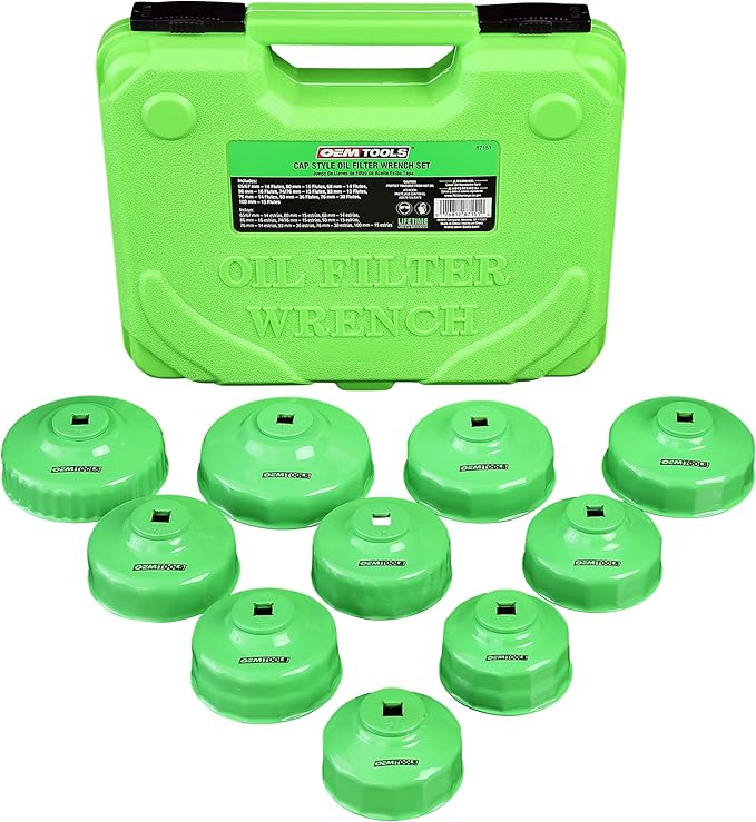 OEMTOOLS 87151 10-Piece Oil Filter Wrench Set, Oil Filter Removal Set Fits 3/8" Ratchet for Efficient Oil Filter Removal, Non-Slip Oil Filter Cup Set Grip, Rust-Resistant