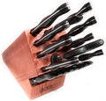 Cutco 21 Piece Kitchen Set with Cherry Finish Oak Block, 8 Table Knives, Paring, Trimmers, Santoku Chopper Chef Knife, Carver, Slicer, Cheese Knife, Turning Fork, Shears, Peeler, Sharpener