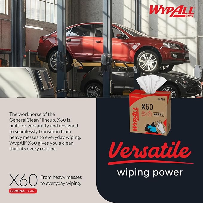 WypAll GeneralClean X60 Cloths Multi-Task Cleaning Wipes (34790), Pop-Up Box, Strong and Absorbent Towels, White (10 Boxes of 118 Sheets, 1,180 Sheet Total)