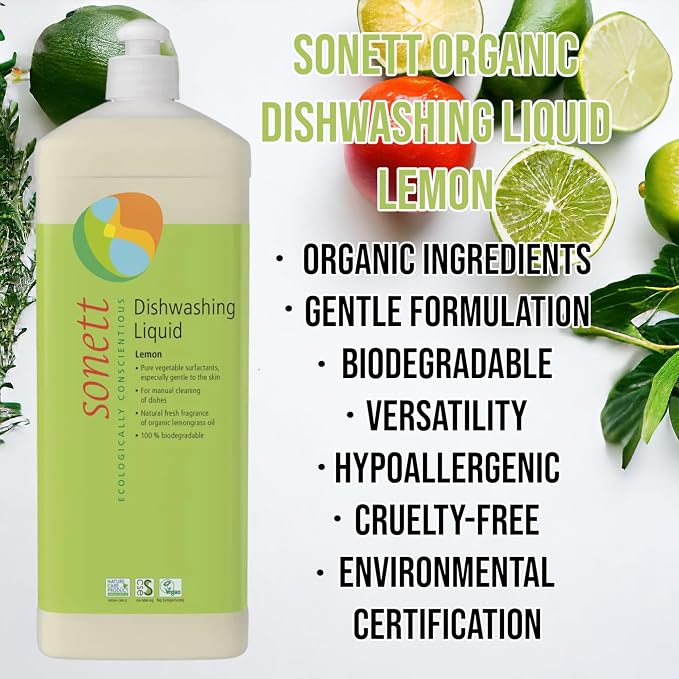 Sonett Organic Dishwashing Liquid Organic 100% Biodegradable Lemon, 34 Fl.Oz (1 Count)