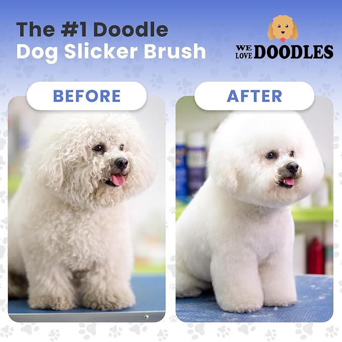 Dog Grooming Brush for Doodles, Slicker Dog Brush with Ergonomic Grip and Rounded Pin Tips for Detangling and Dematting Puppy & Small to Medium-Sized Dogs (Small)
