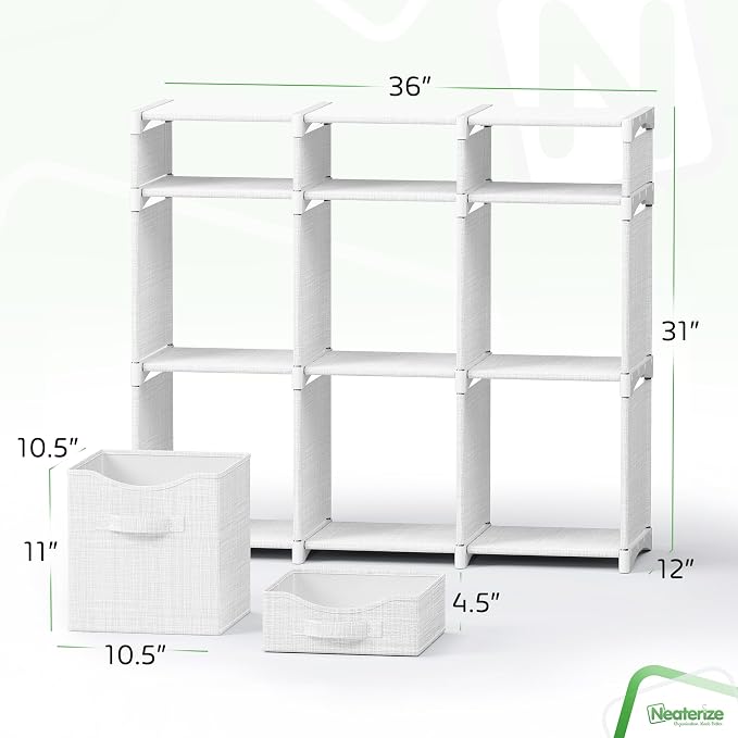 Cube Storage Organizer with 9 Storage Bins Included – Storage Cubes for Home Organization, Toy Storage, Office Storage, Living Room Storage, and General Storage Solution (White-Grey)