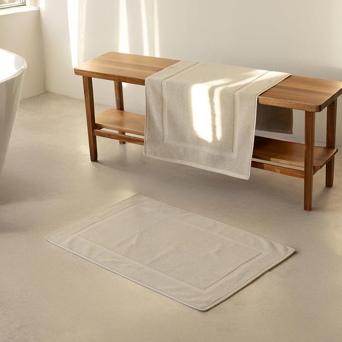 SALBAKOS 2-Piece 100% Turkish Cotton Bath Mat Towel, 20x34 inch, Stone | Bathroom Floor Towels, Thick Soft Most Absorbent Quick-Dry Durable Large Size Foot Rug, Premium Hotel Quality Made in Turkey