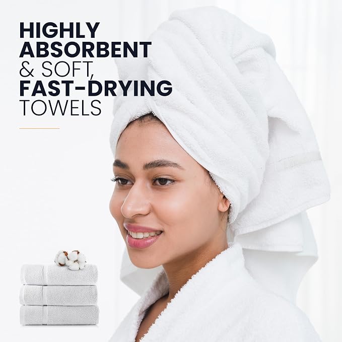 belem Fast Drying Hotel Bath Towels - 27x54 - Pack of 36 White Large Bath Towels Bulk - 3 Dozen Wholesale Economy Bath Towel Set – Lightweight, Soft & Quick Drying – 13.5 lbs/Dozen (010605)