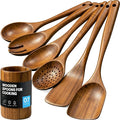 Zulay Kitchen 7-Piece Wooden Cooking Spoons Set – Heat-Resistant, Smooth Teak Utensils with Comfort Grip – Lightweight & Durable – Easy to Clean, Perfect for Non-Stick Cookware