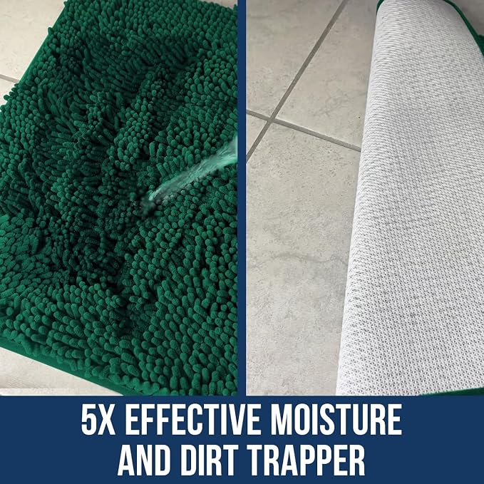 Muddy Mat® | Chenille Bathroom Rugs Quick Dry Microfiber Mats Non Slip Washable, Extra Thick, Soft and Highly Absorbent Bath Mats for Bathroom, Kitchen, and Shower Floor - Dark Green 24"x36"