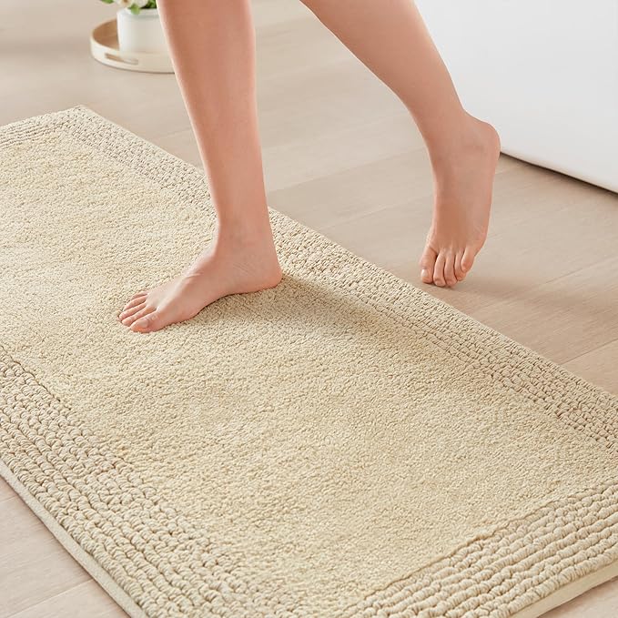 Madison Park Splendor Reversible 100% Cotton Bath Runner, 24 x 60, Natural | Tufted Bathroom Rug, 3000 GSM, Hotel Quality, Luxurious Plush, Medium Pile, Absorbent, Quick Dry, OEKO-TEX, Shower Room Décor
