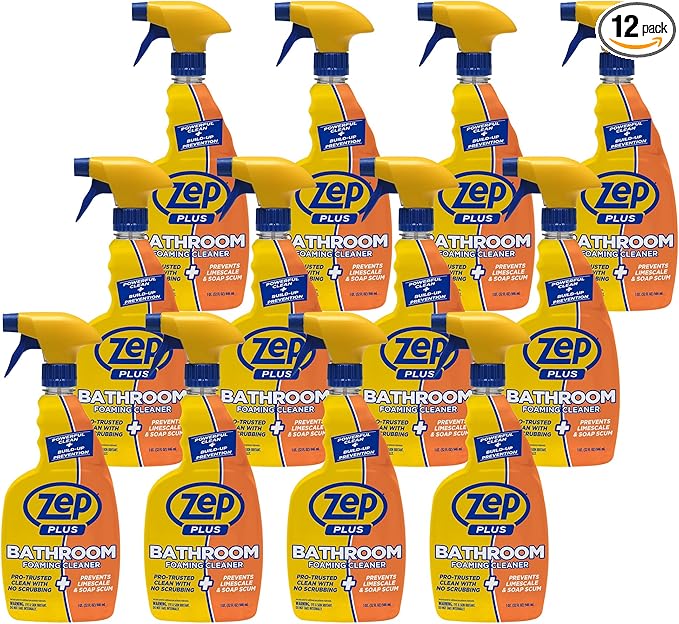 Zep Plus Bathroom Foaming Cleaner - 32 OZ (Case of 12) - R54012 - Prevents Soap Scum Buildup + Long-Lasting Protection - Bleach-free