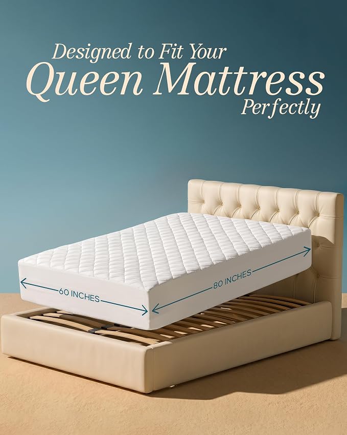 Quilted Fitted Mattress Pad, Queen Mattress Protector Topper with Deep Pocket Stretches up to 16 Inches, Machine Washable Mattress Cover by Utopia Bedding (White)