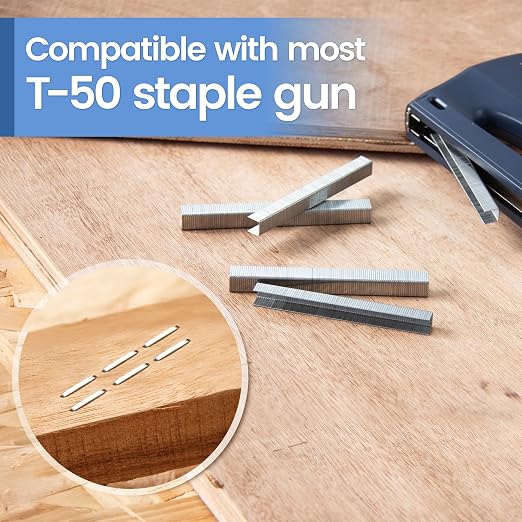 meite T50 Staples, 1/2 Inch Heavy Duty Staples for Staple Gun, Galvanized 20 Gauge 3/8 Inch Crown Staple for Upholstery, Construction, Furniture (1 Case)