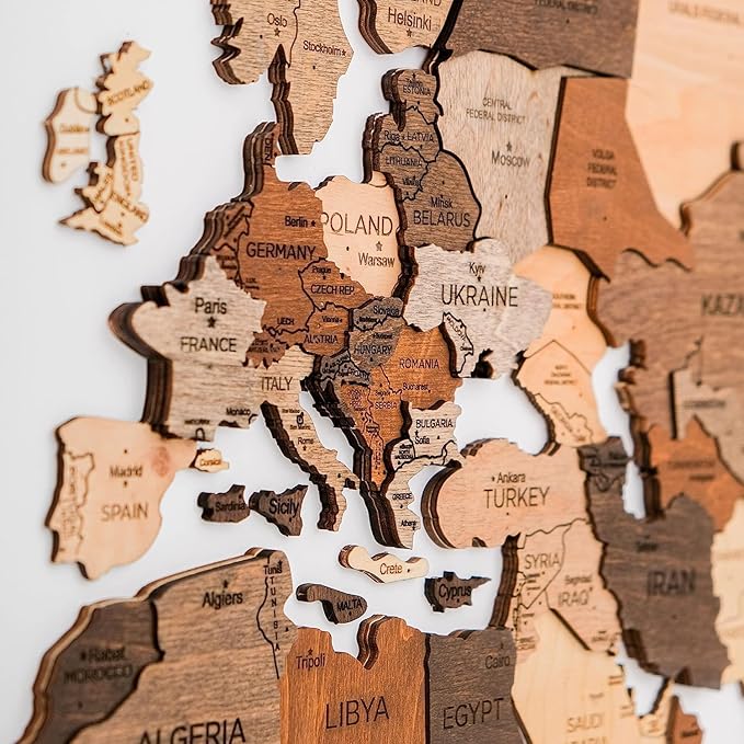 ENJOY THE WOOD 3D Wood World Map Wall Art Large Wall Décor - World Travel Map - Any Occasion Gift Idea - Art for Home & Kitchen or Office (2XL, Multicolor)