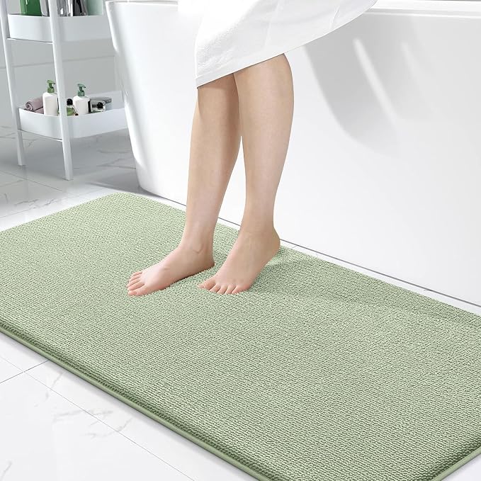 OLANLY Memory Foam Large Bathroom Rug 50x30, Absorbent Bath Mat, Sage Green | Soft Quick Dry Bath Mat Rugs, Non-Slip, Machine Washable Mat for Bathroom Floor, Tub and Shower, Home Decor Accessories