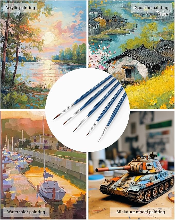 Kolinsky Sable Brushes, Golden Maple Miniature Paint Brushes Natural Hair Professional Pointed Round Brush for Model Painting, Watercolor Details, Acrylic Gouache Inks Painting, Size 2 1 0 00 5/0