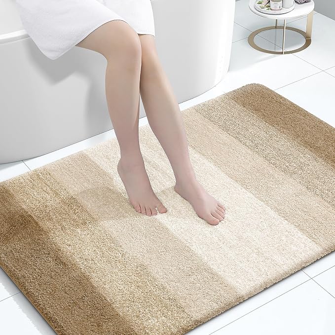 OLANLY Large Bathroom Rugs Mat 44x32, Extra Soft Absorbent Microfiber Bath Rugs, Rubber Backing, Quick Dry, Machine Washable Bath Mats for Bathroom Floor, Tub and Shower, Home Decor Accessories, Tan