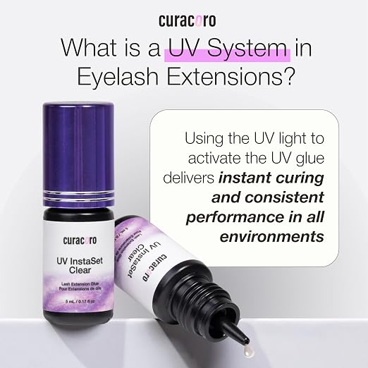 Curacoro UV Lash Glue for Eyelash Extensions, UV Instaset Clear | 5ml Clear UV Glue, Instant Curing Low-Odour, 6-Week Retention