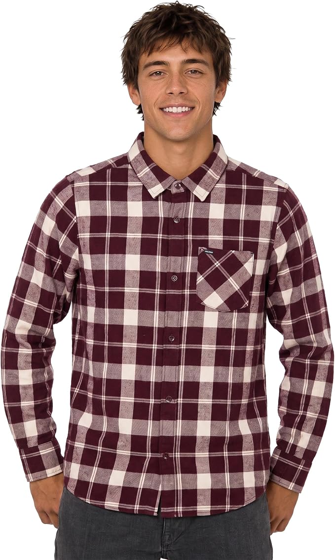 Volcom Men's Long Sleeve Flannel Shirt – Ultra-Soft Brushed Cotton Plaid Button Down