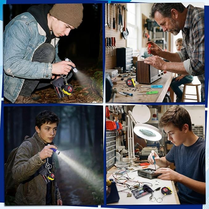 Jutom 9 Pcs Mini Tape Measure Keychain Screwdriver LED Light Keychain Bulk Men Adult Tool Party Gifts Prize for Man Father's Day Housewarming Gifts Adult Useful Tool Favors (Blue,Black,Red)