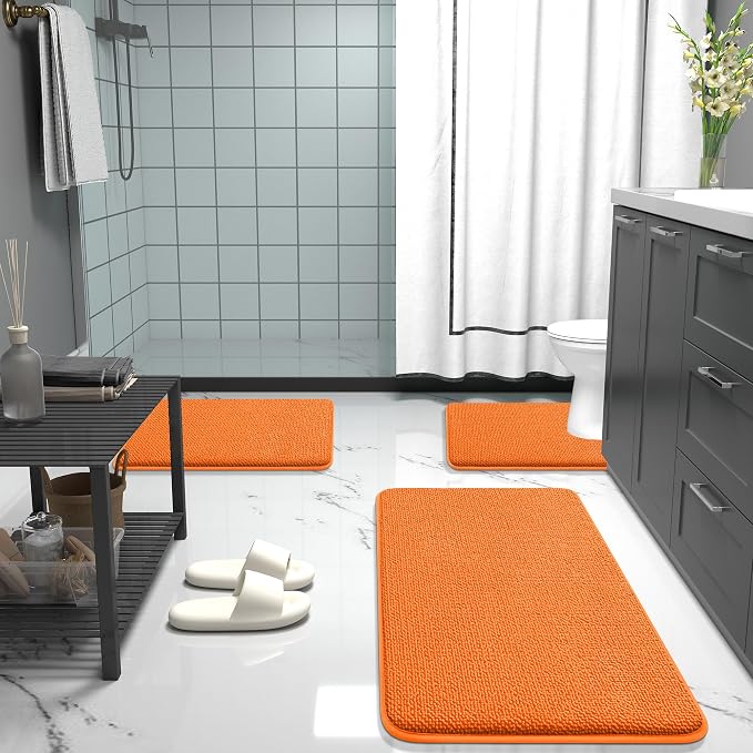 OLANLY Thick Memory Foam Bathroom Rugs 36x24, Absorbent Bath Mat, Orange | Soft Quick Dry Bath Rugs Mats, Non-Slip, Machine Washable Carpet for Bathroom Floor, Tub and Shower, Home Decor Accessories