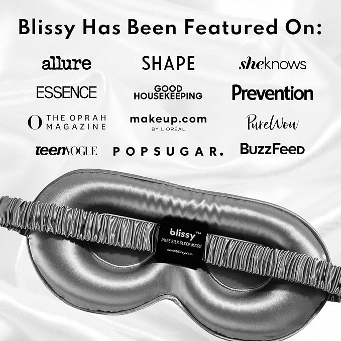 Blissy Silk Sleep Mask - 100% Mulberry 22-Momme - Grey - Profile