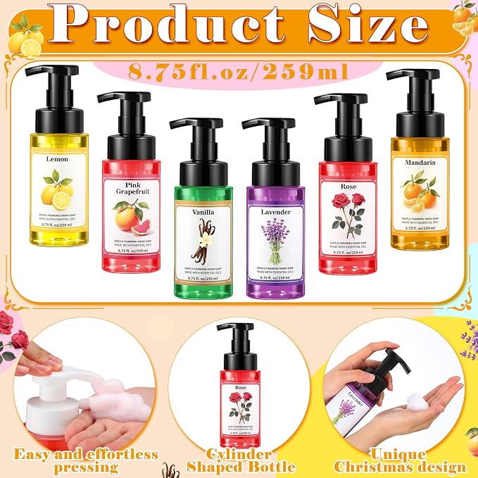 6 Pack Foaming Hand Soap with Pump Care Moisturizing Liquid Fresh Flavor Foam Hand Wash Employee Appreciation Gift Bulk 2026 New Year Gift for Kitchen Bathroom Family Teacher Doctor 8.75 Fl oz