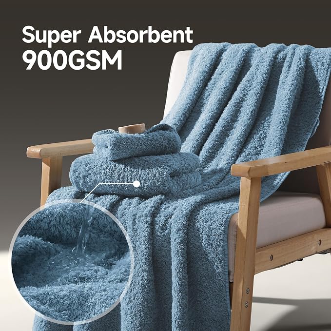 REDKISS Ultra-Plush Bath Towel Set - 900GSM Premium Thick Cotton for Bathroom & Spa, Super Absorbent Quick-Dry Bath Sheets with No Pilling (4-Piece Set for Adults, Luxury Hotel & Home Use)-Ink Blue