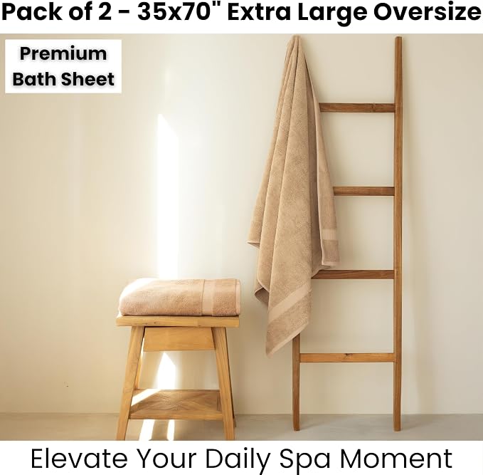SALBAKOS 2-Piece 100% Turkish Cotton Bath Towels, Extra-Large 35x70, Taupe | Oversized Bath Sheet Towel for Bathroom & Beach, Thick, Super Soft, Highly Absorbent, Premium Hotel Quality, Made in Turkey