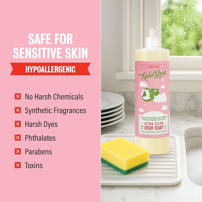 Rebel Green Super Deluxe Dish Soap - Plant-Based Sustainable Dishwashing Soap - Pink Lilac Scent - 16 fl oz - 1 Pack