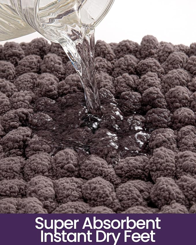 DEXI Bathroom Rugs 30x17, Non Slip Washable Bath Mat, Luxury Chenille Super Absorbent Ultra Thick Bathmats for Shower Floor, Plush Fluffy Shaggy Carpet for Tub, Purplish Grey