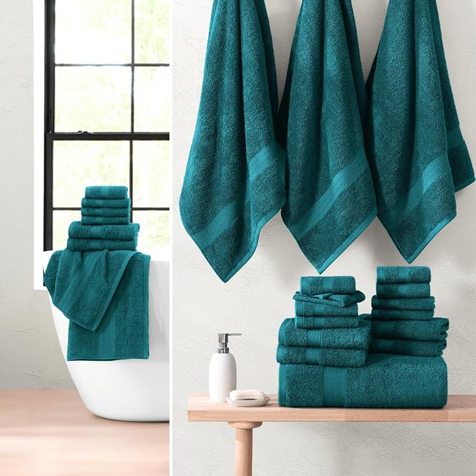 LANE LINEN Bath Towel Set 100% Cotton 24 Piece Soft Absorbent - Sea Port | Bath Towels Large Set -, Terry Weave Comfort, Soft & Long-Lasting, Hotel-Style Look, Machine Washable