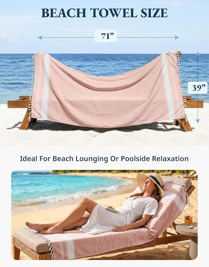 LANE LINEN Turkish Towels 6 Pcs, Beach Towels Oversized, Soft - Beach Party | Pre-Washed Pool Towel - 39"x71", Vacation Essential - Machine Washable, Travel & Camping - Reinforced Hems, Super Absorbent