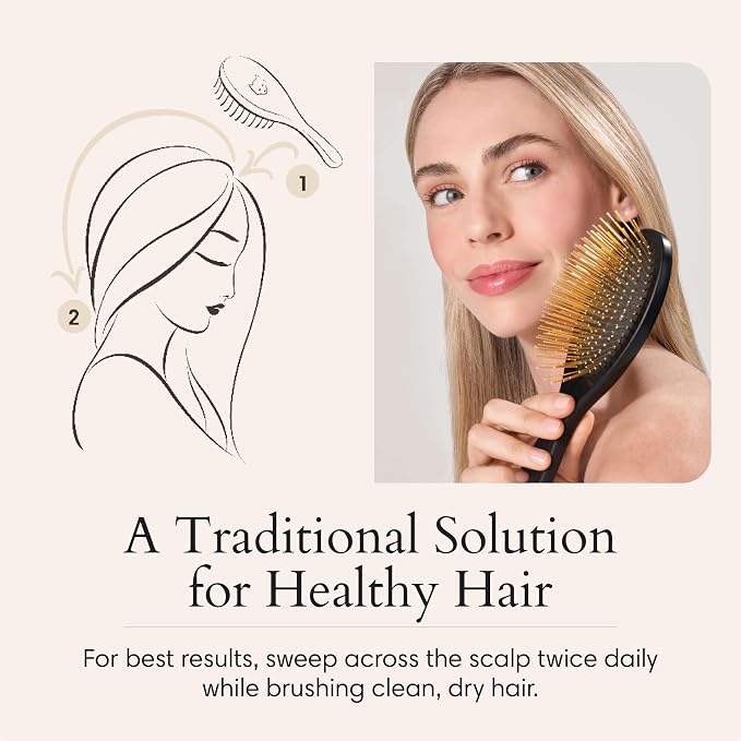 Snow Fox Skincare Gua Sha Hair Brush - Black Edition. Scalp Massage Comb with Gold-Plated Metal Bristles for Healthy Follicles. Soothing Gua Sha Acupressure Tool for All Hair Types