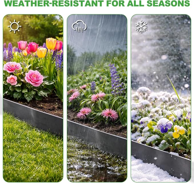 13FT Metal Landscape Edging 4-Pack, 6.5" H Corten Steel Lawn Edging | 4 Metal Stakes, 100-year Service Life, Hammer-in Garden Edging Border, Flexible DIY, for Lawn, Flower Bed, Tree Ring, Pathway