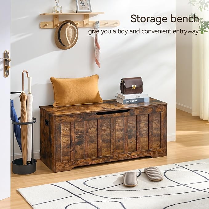 VANKILEY 43.3" Storage Chest Extra Large,Storage Trunk with 2 Safety Hinges,Wooden Storage Bench,Shoe Bench,43.3x15.7x19.1Inch,Easy Assembly,Storage Bench for Bedroom,Living Room,entryway(Rustic Brown