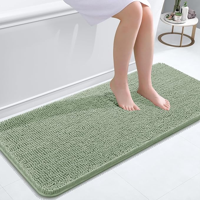 OLANLY Bathroom Runner Rugs 47x20, Soft Absorbent Chenille Bath Rugs, Rubber Backing Quick Dry, Machine Washable Long Bath Mats for Bathroom Floor, Tub and Shower, Home Decor Accessories, Sage Green