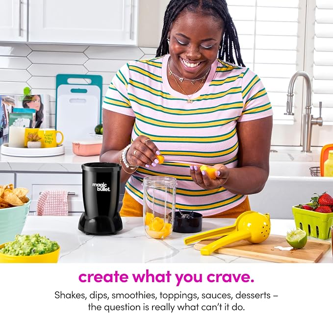 magic bullet Blender Set, 7-Piece Set, 250W Blender and Food Processor, 2 Blending Cups, Cross Blade, Compact Design, Smoothies, Sauces, Silver, MBR-0701AK