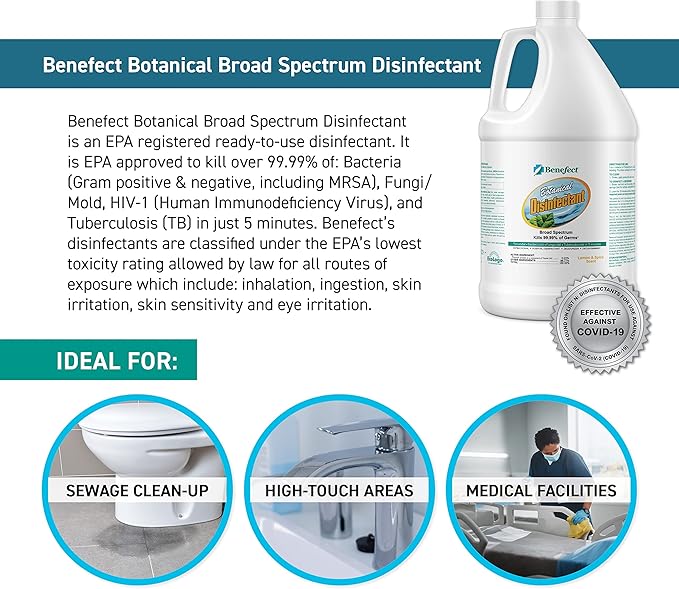 Benefect Botanical Broad Spectrum Disinfectant, 1 Gallon, Lemon & Spice Scent, Hospital Grade Disinfectant & Tuberculocide, Kills Over 99.99% of Germs, No Rinsing or Wiping Required